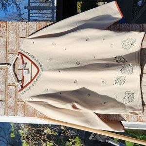 Fall Cream V-Neck Fleece with Brown Trim & Hunter Green embroidery Pullover